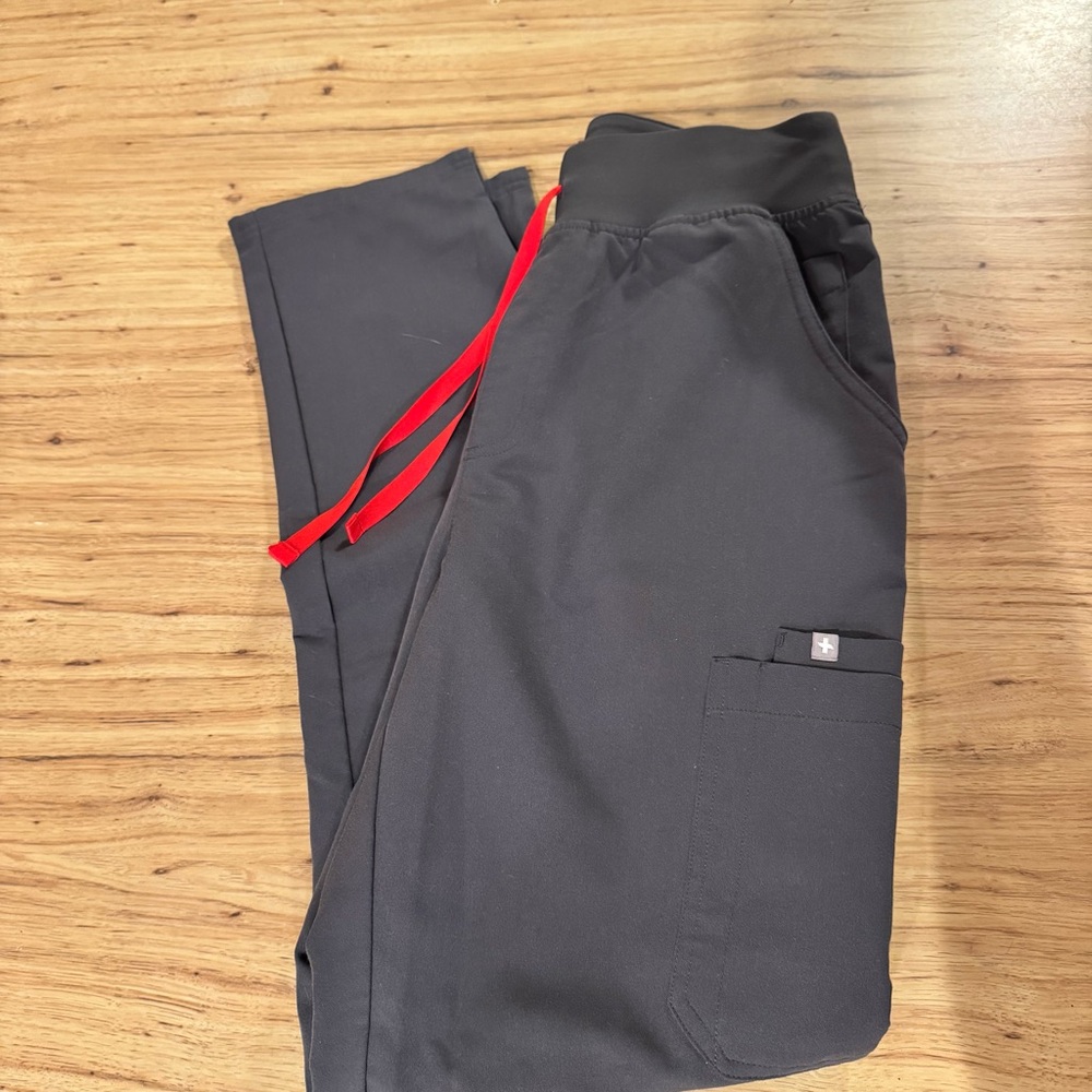 Figs Dark Gray pants with Red Drawstring